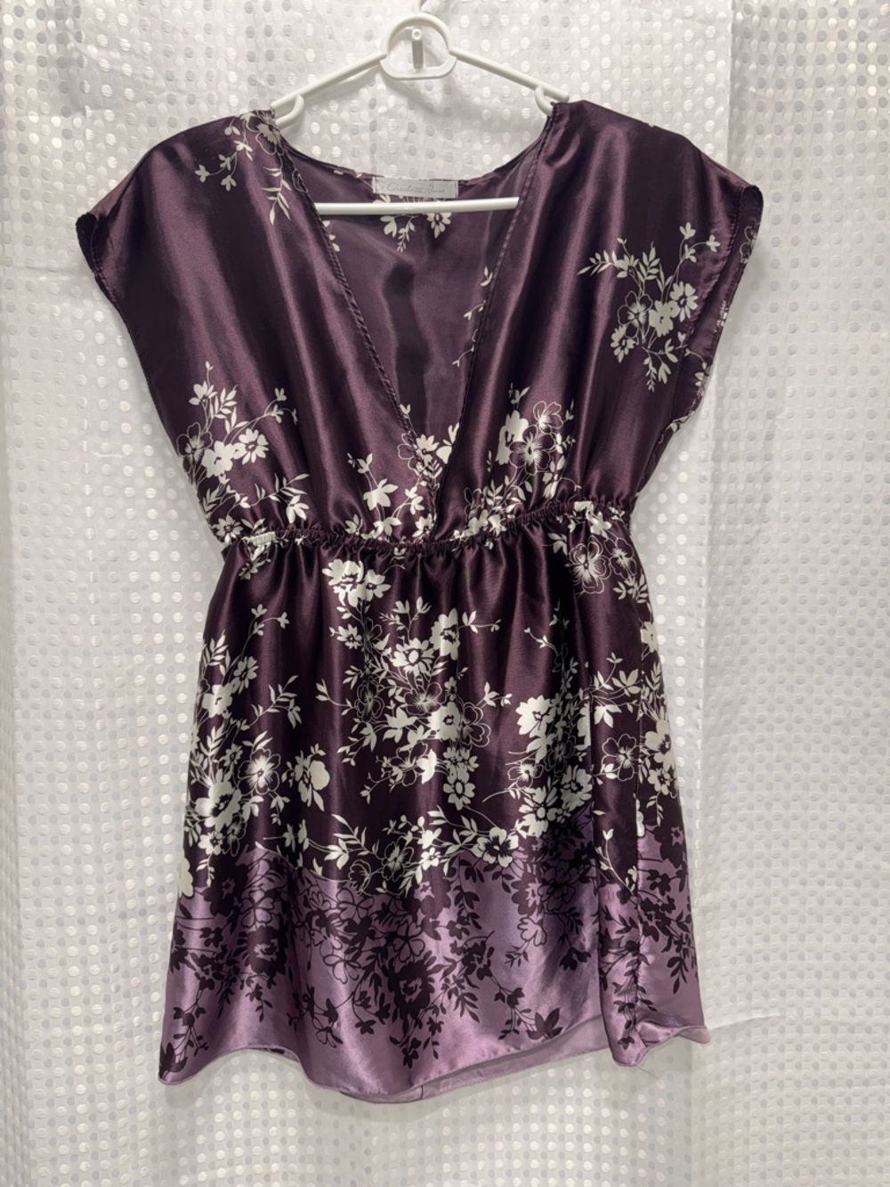 Charlotte Russe Purple Floral V-Neck Babydoll Dress Blouse Top Womens Sz Medium